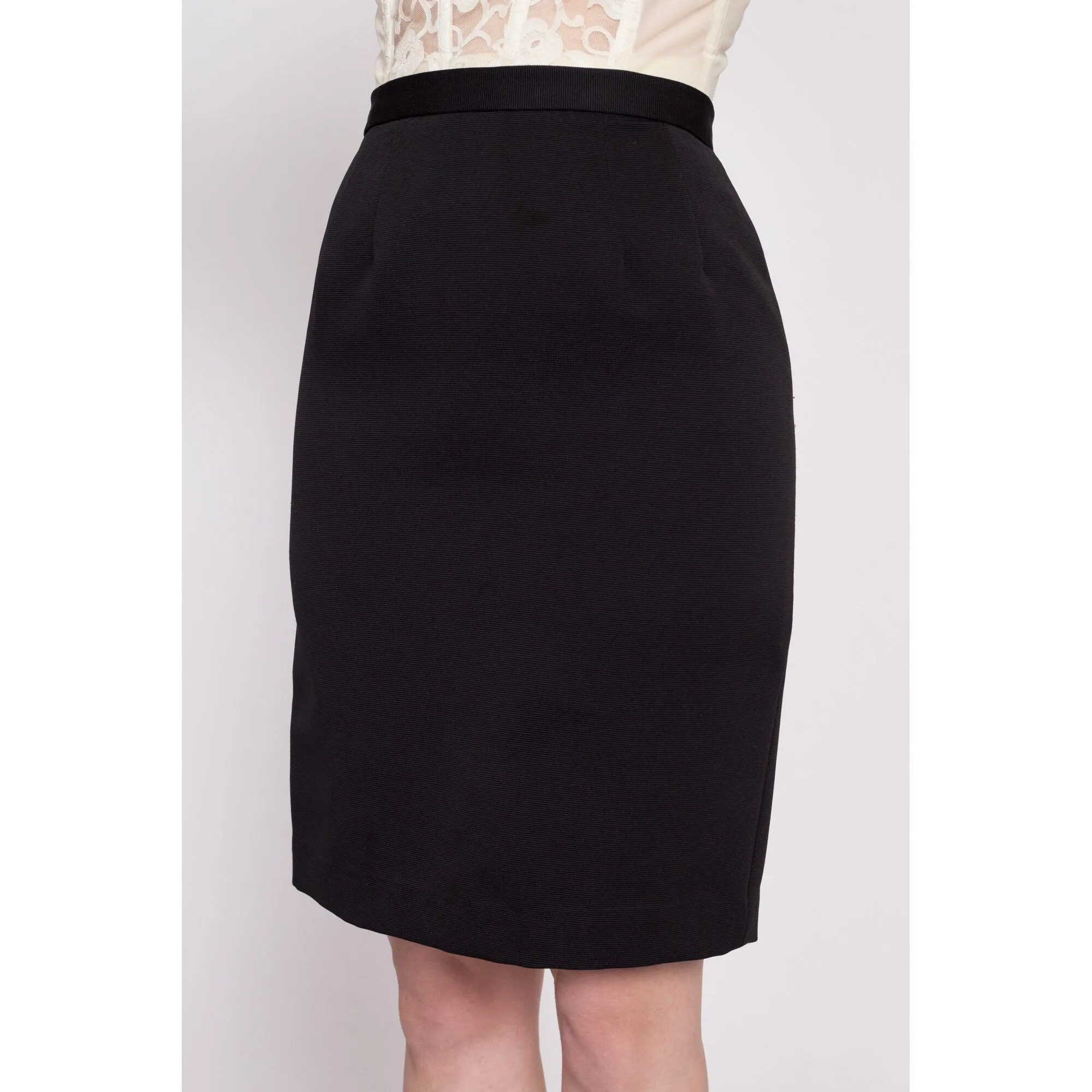 70s Black High Waisted Pencil Skirt - Extra Small, 24.5"