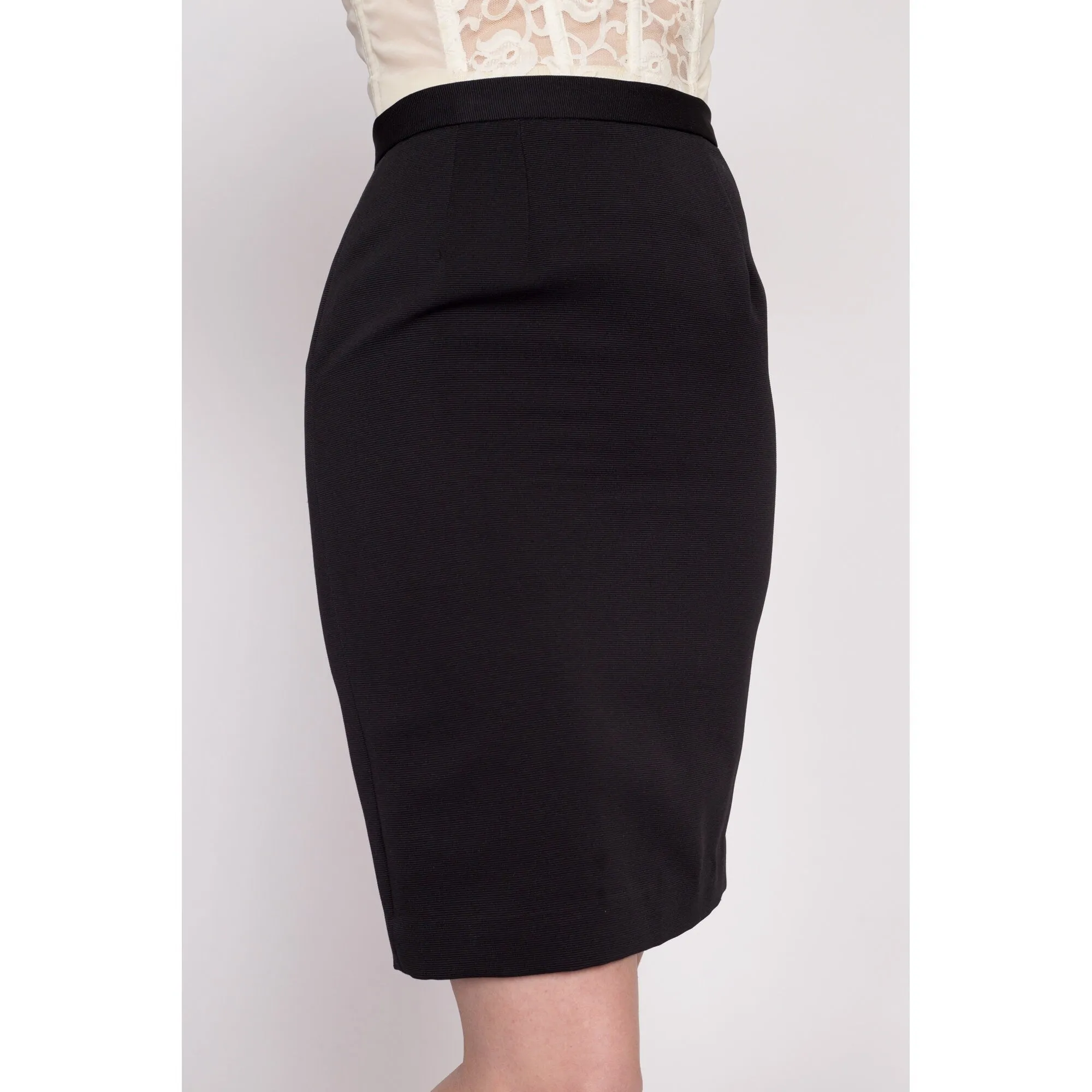 70s Black High Waisted Pencil Skirt - Extra Small, 24.5"