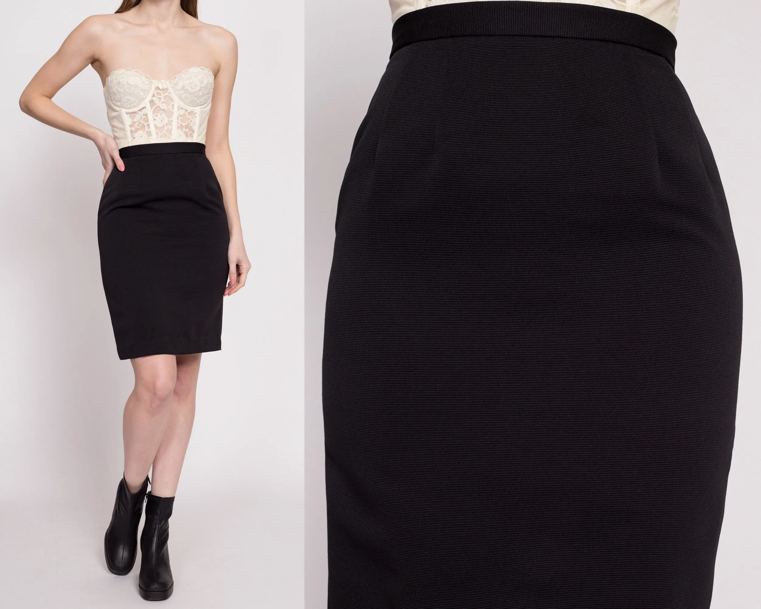 70s Black High Waisted Pencil Skirt - Extra Small, 24.5"