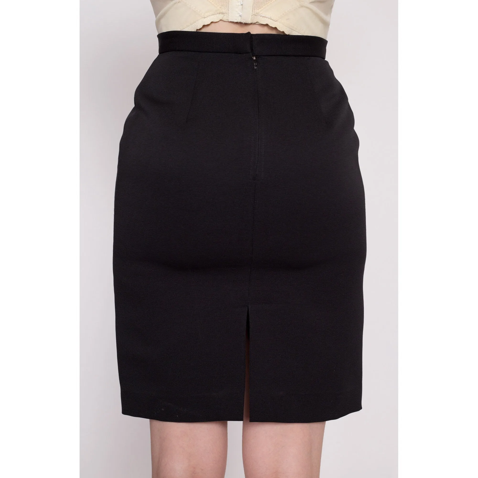 70s Black High Waisted Pencil Skirt - Extra Small, 24.5"