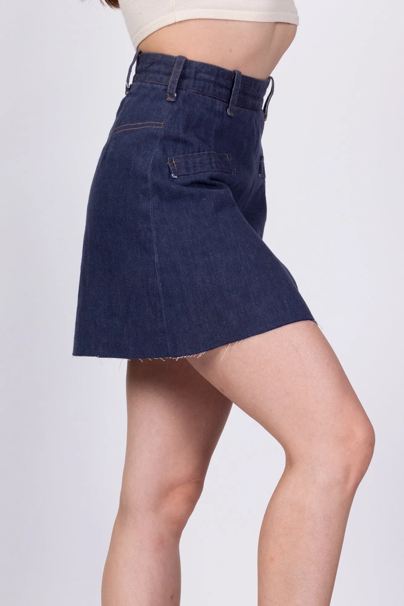 70s Denim A Line Mini Skirt - Extra Small, 23.5"