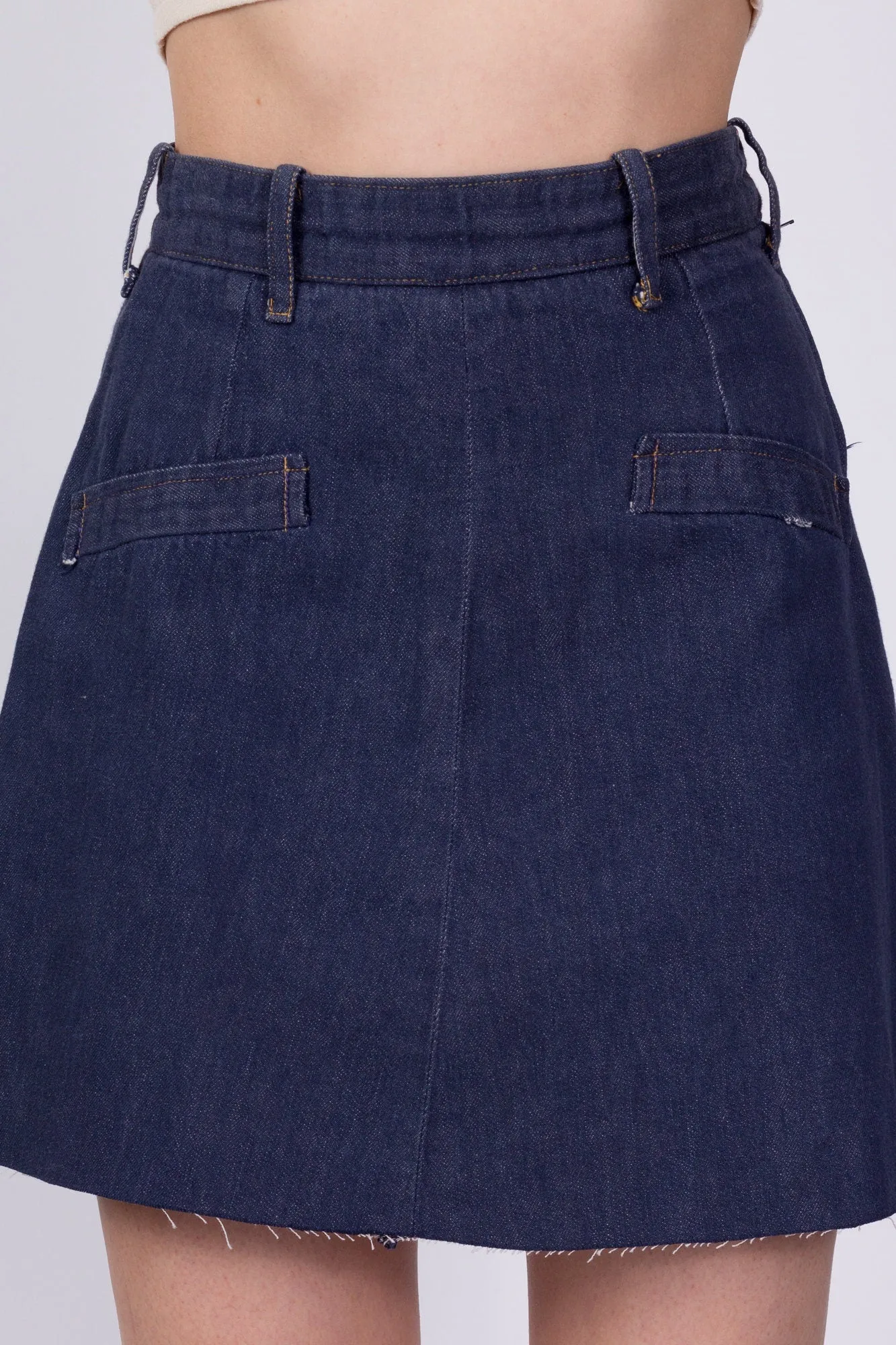 70s Denim A Line Mini Skirt - Extra Small, 23.5"