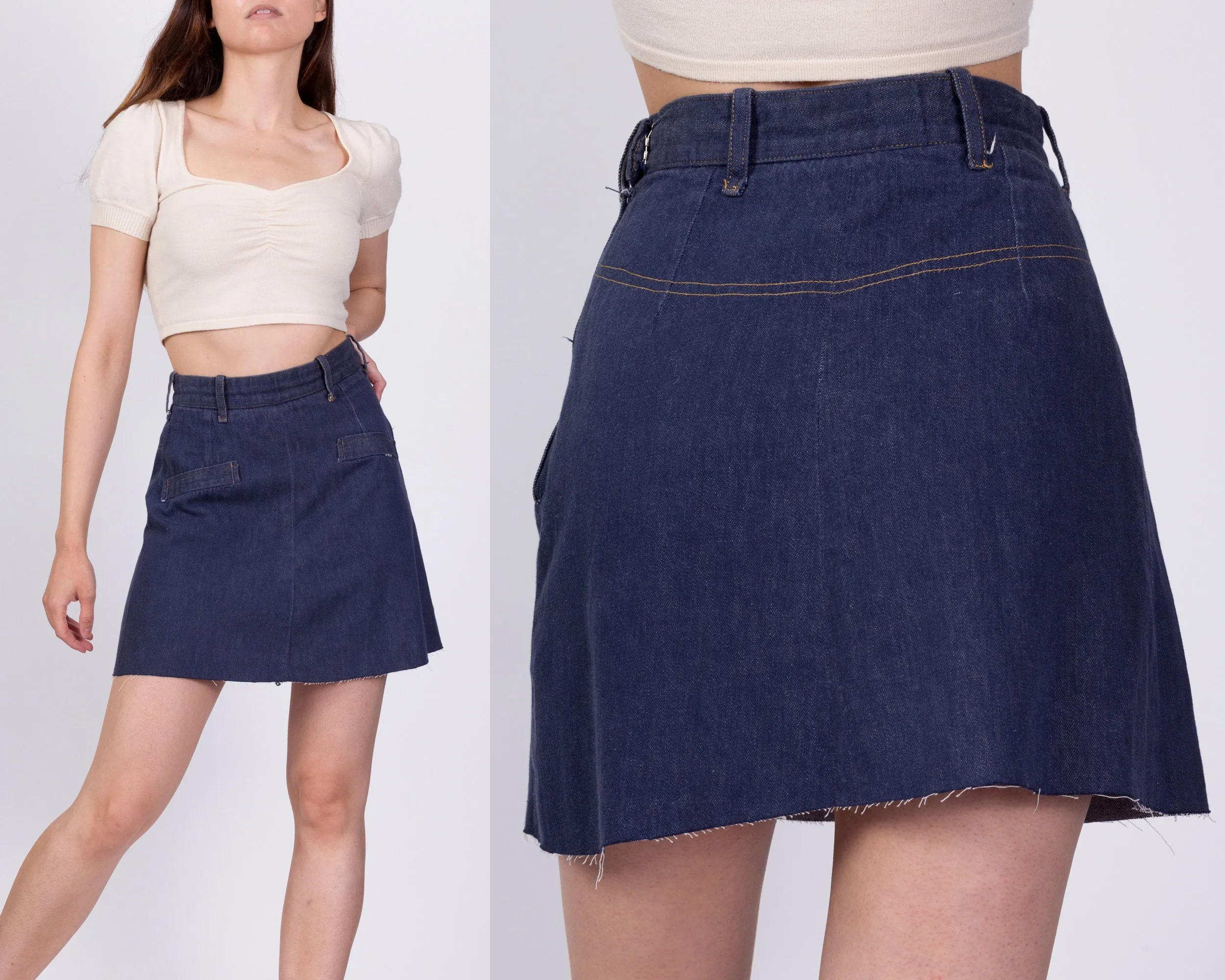70s Denim A Line Mini Skirt - Extra Small, 23.5"