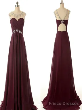 A Line Round Neck Maroon Prom Dress, Maroon Formal Dresses, Bridesmaid Dresses