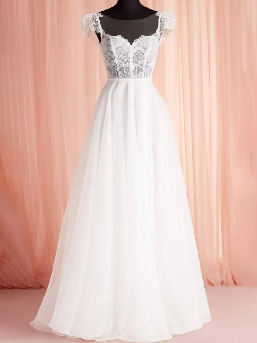 A-line Wedding Dress With Cap Sleeves Square Neckline
