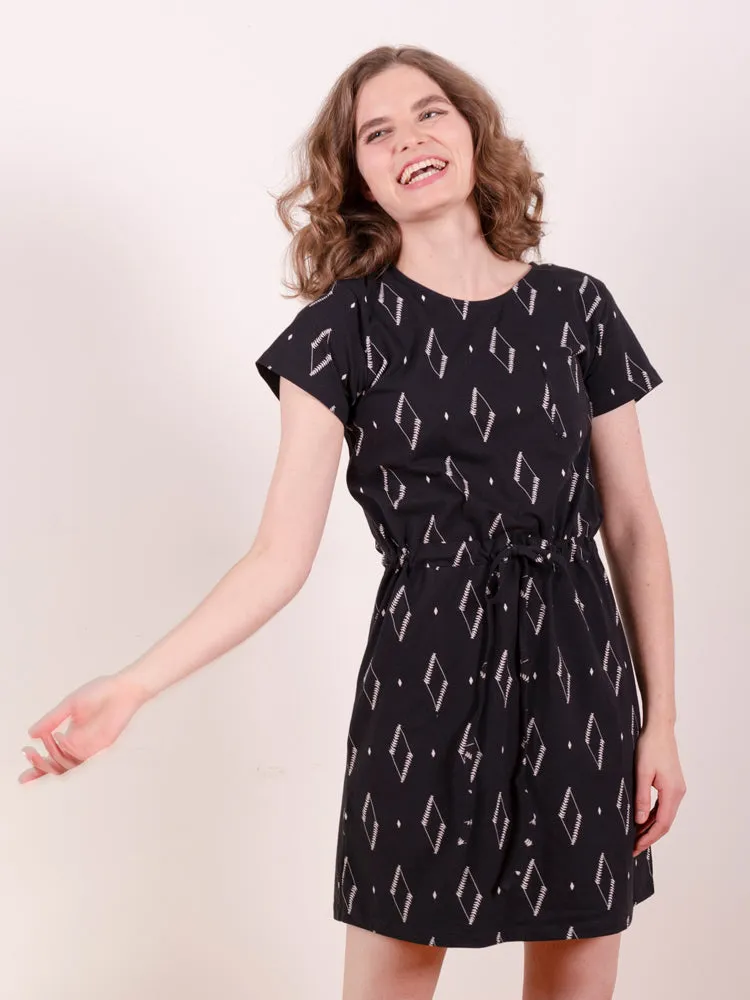 Abby Drawstring Dress - Diamond Vine Black