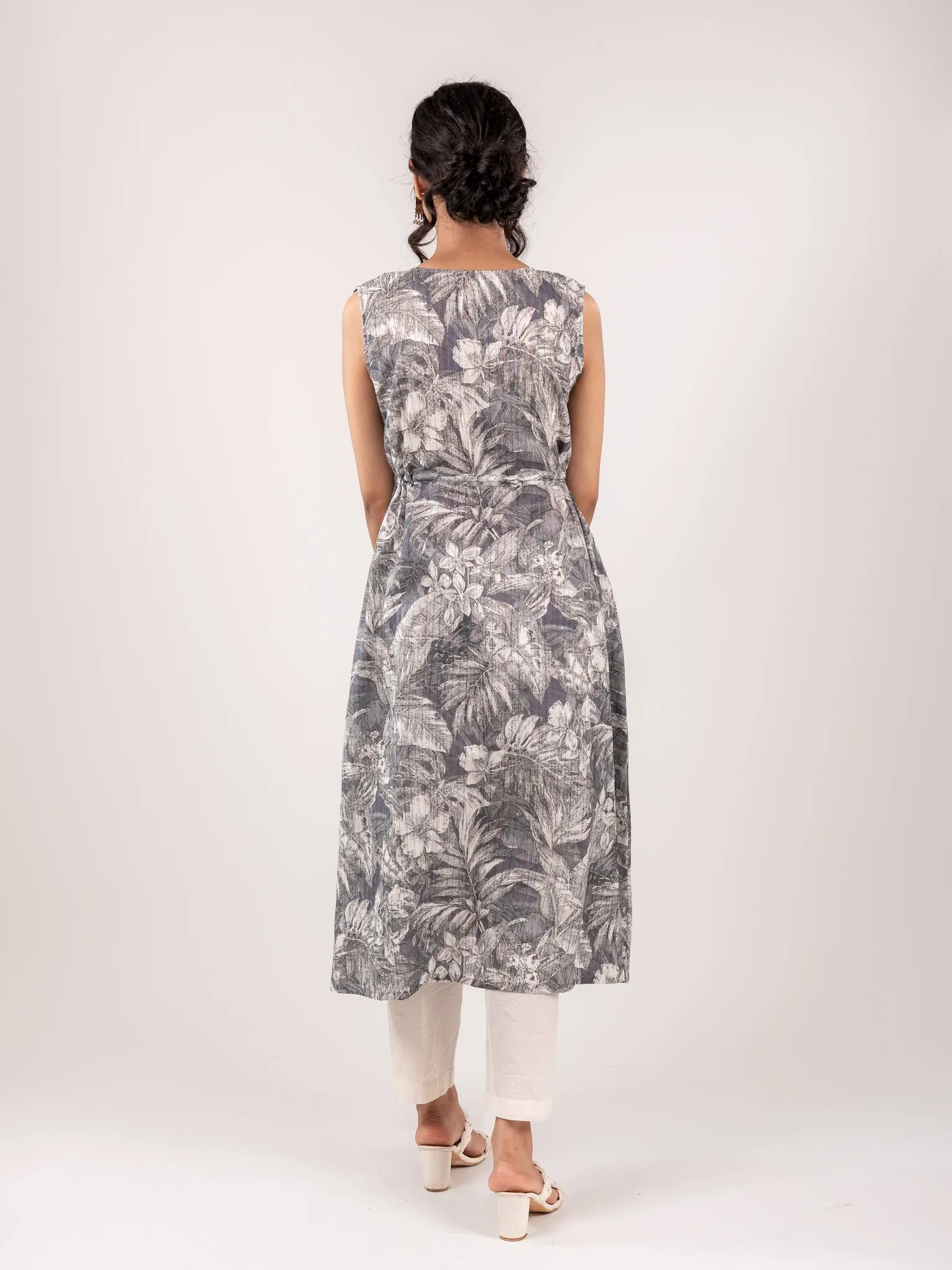 ADITI GREY A-LINE KANTHA KURTI