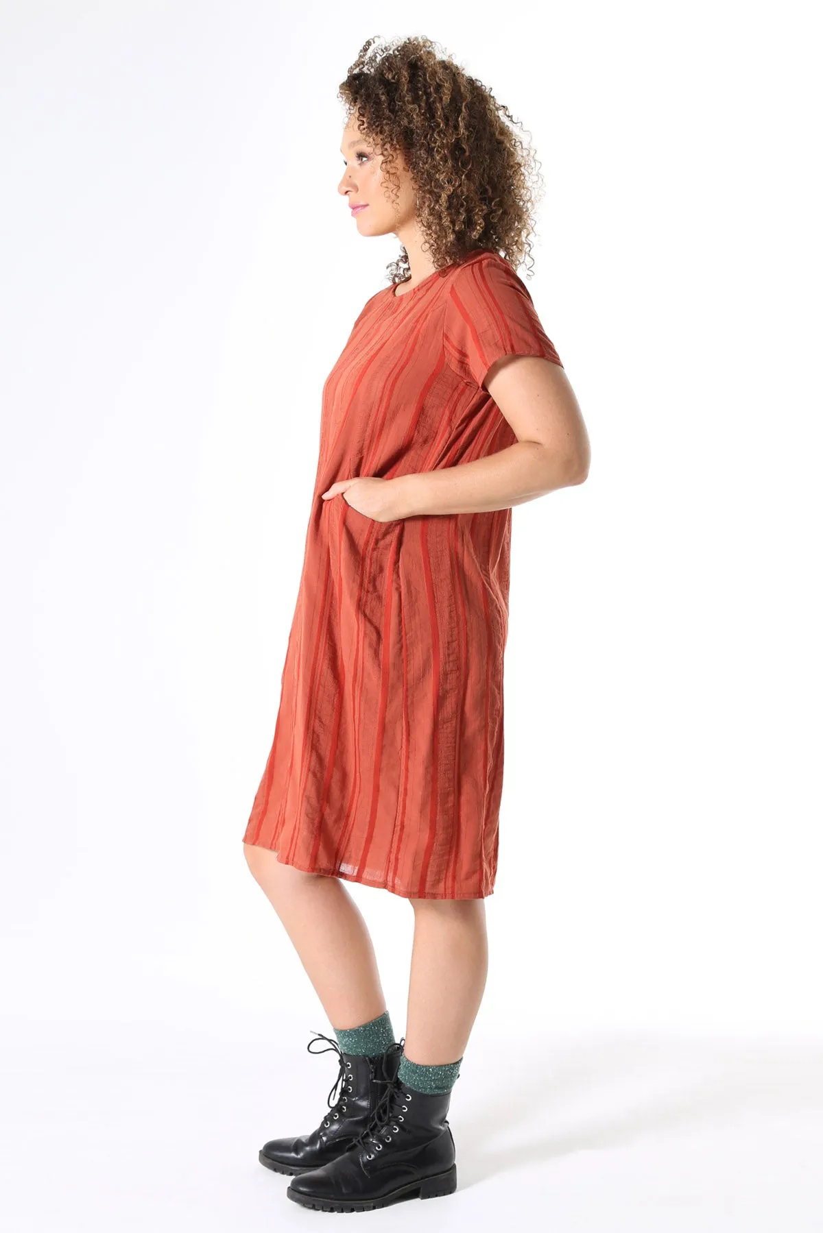 Avenida Textured Shift Dress Terracotta