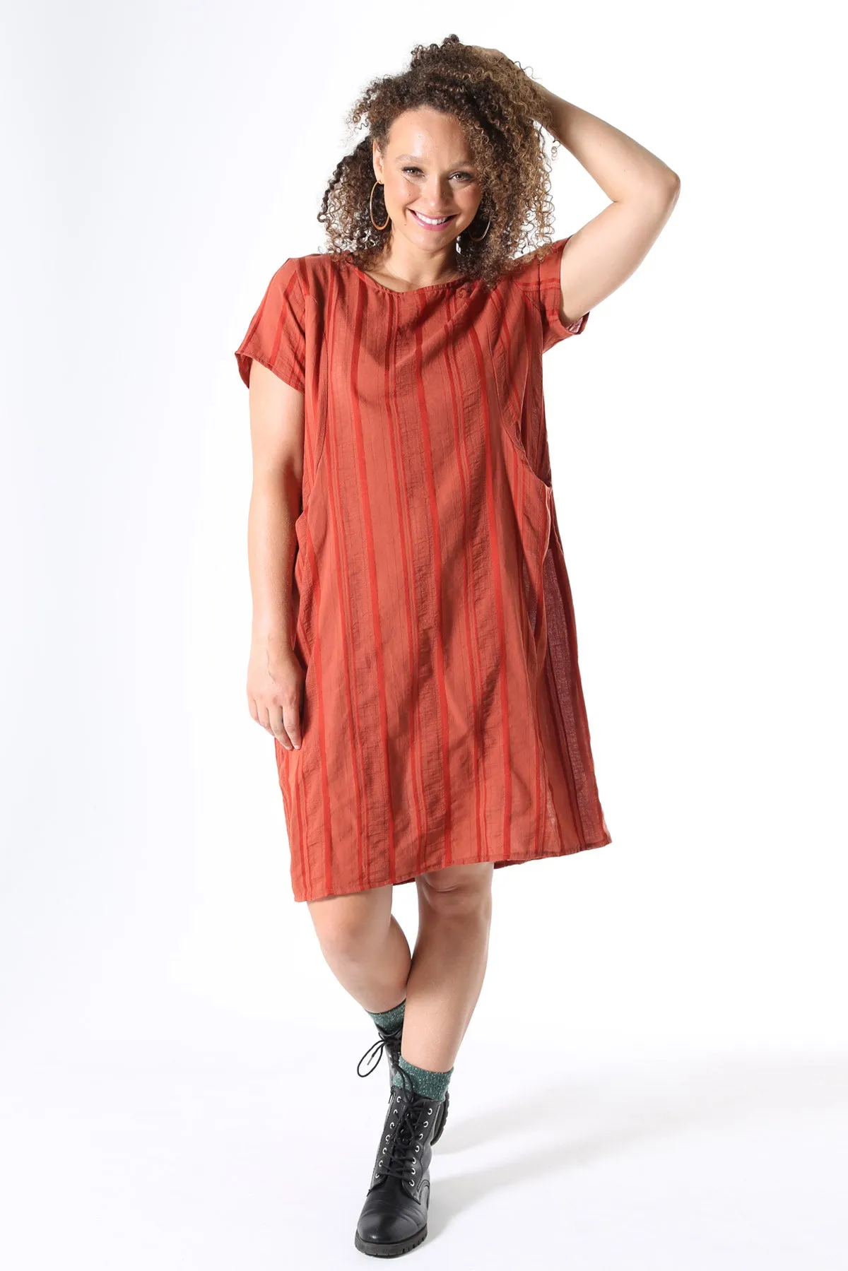 Avenida Textured Shift Dress Terracotta