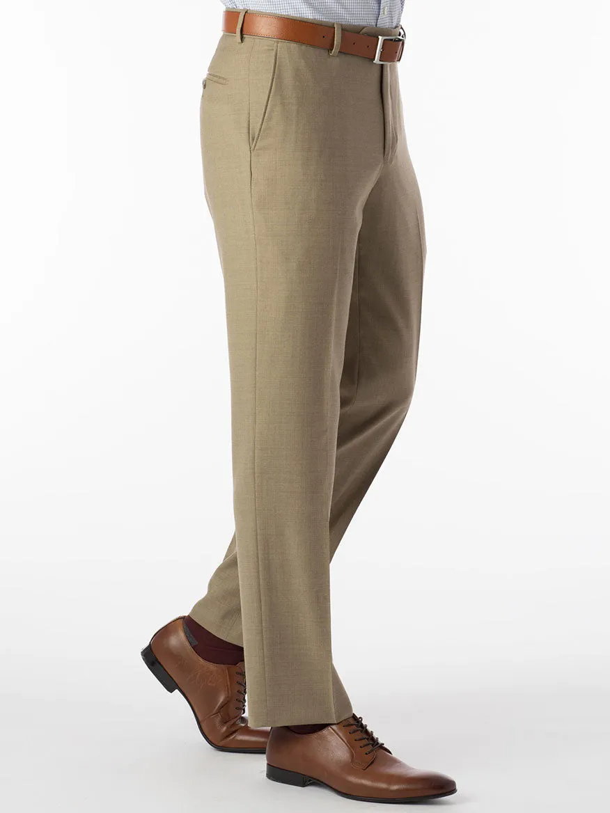 Ballin Soho Comfort 'EZE' Super 120s Modern Flat Front Pant in Tan
