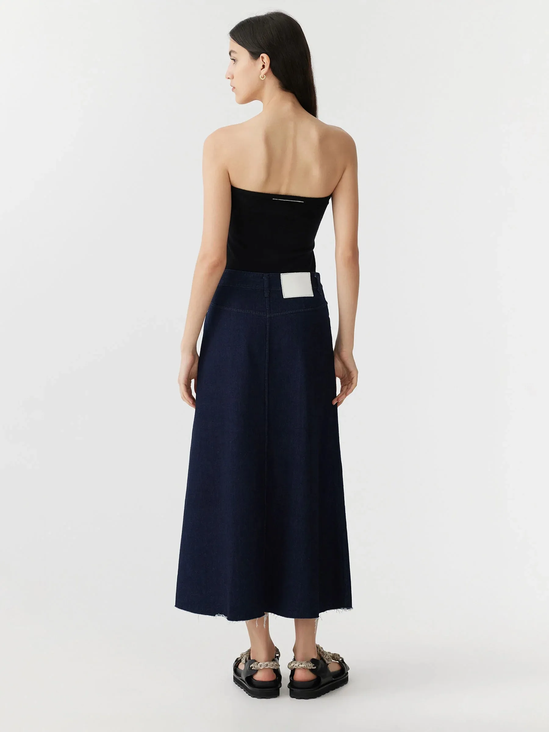 Bassike Longerline Denim Skirt - Indigo
