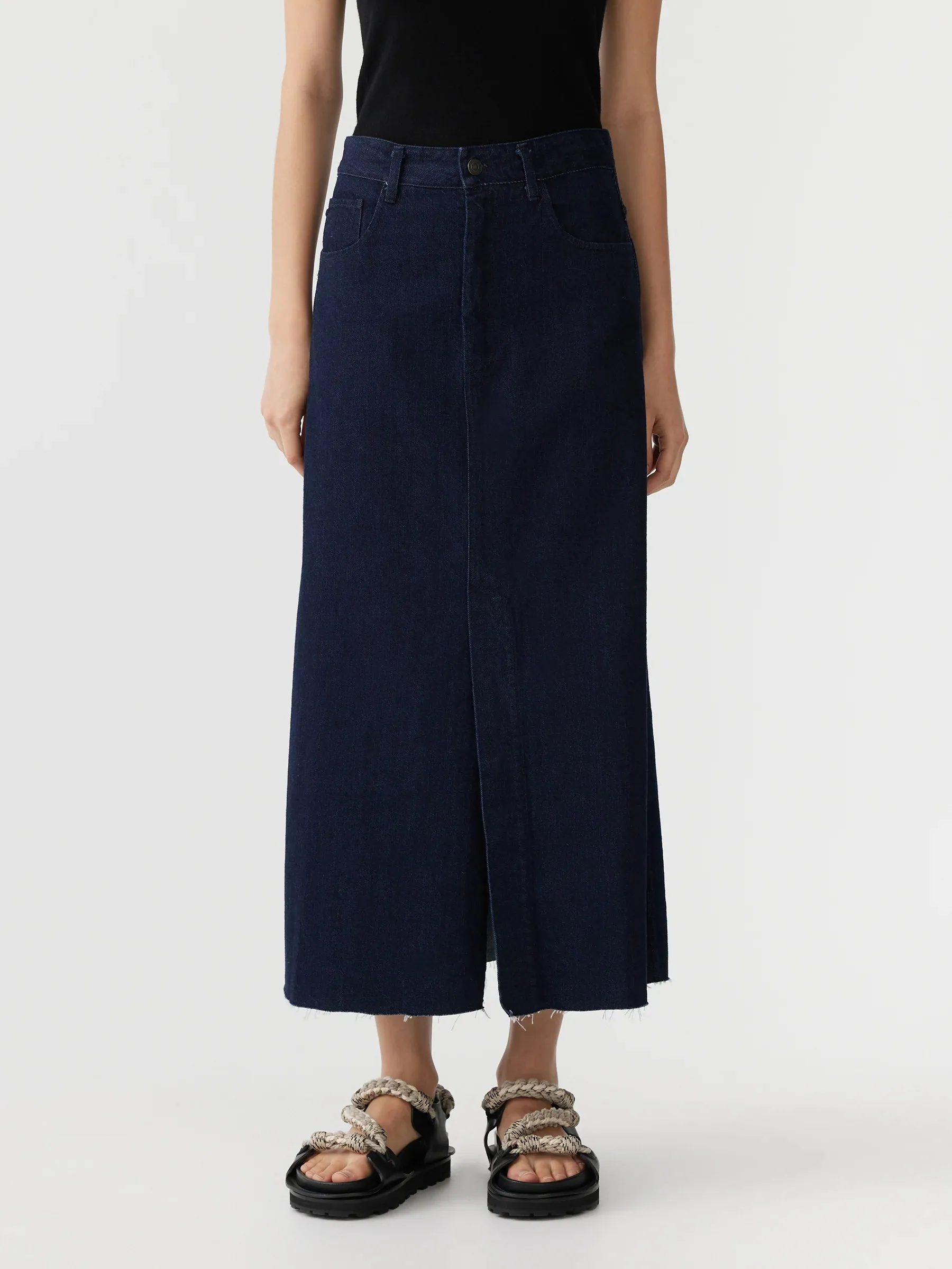 Bassike Longerline Denim Skirt - Indigo