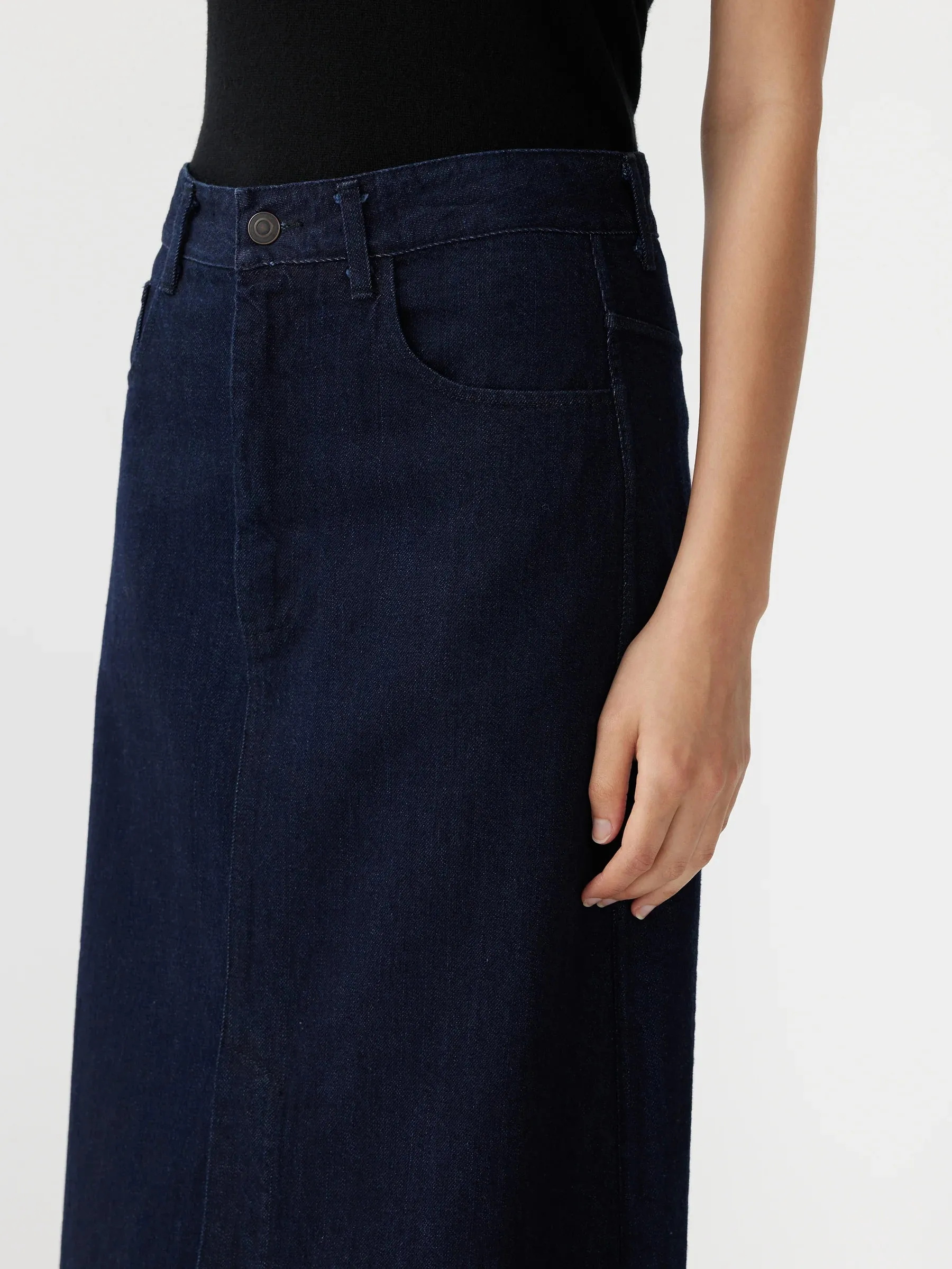 Bassike Longerline Denim Skirt - Indigo