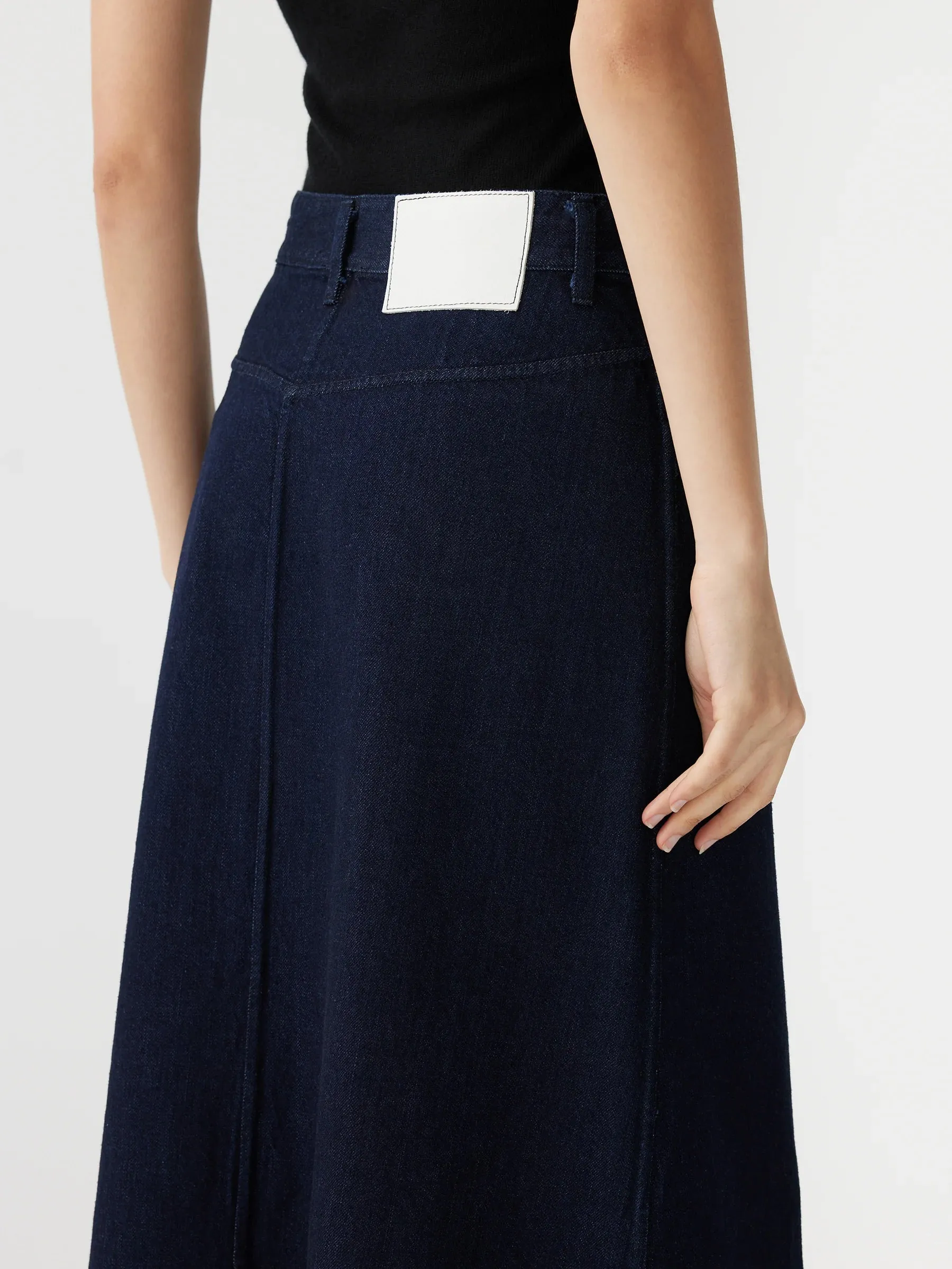 Bassike Longerline Denim Skirt - Indigo