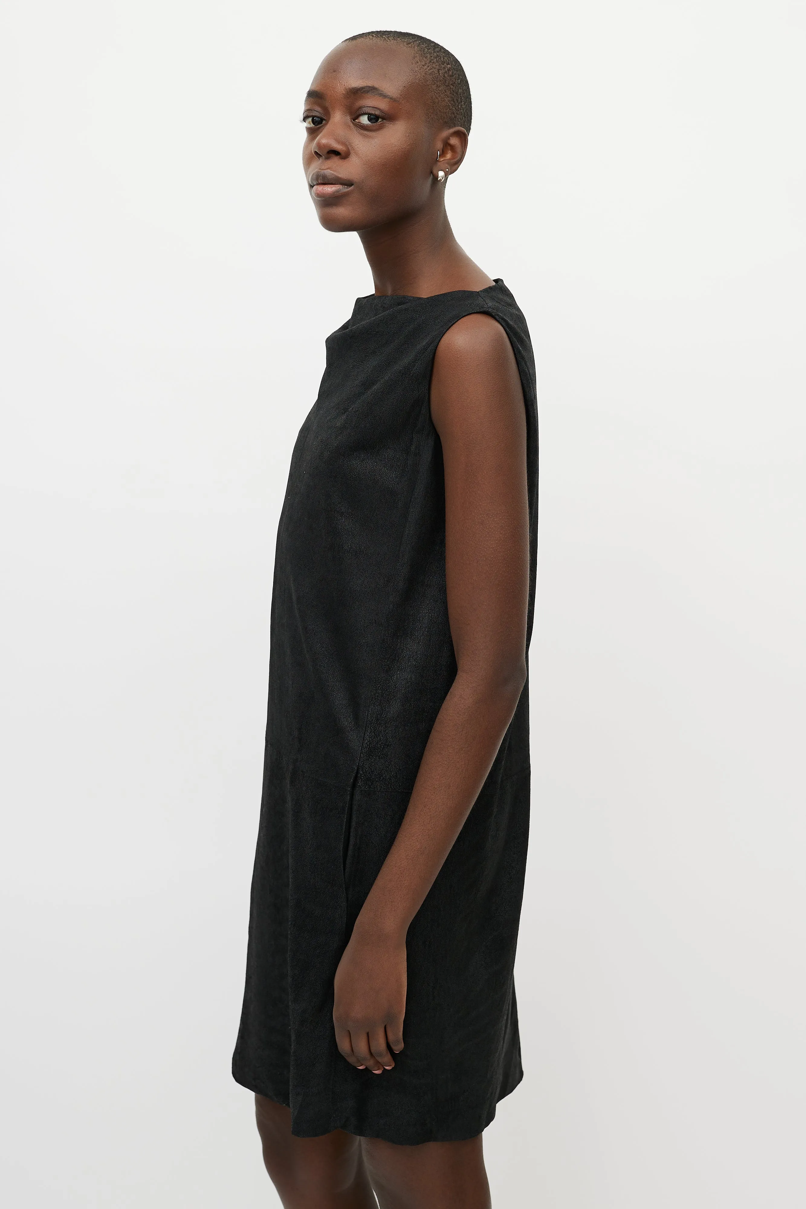 Black Nubuck Leather Shift Dress