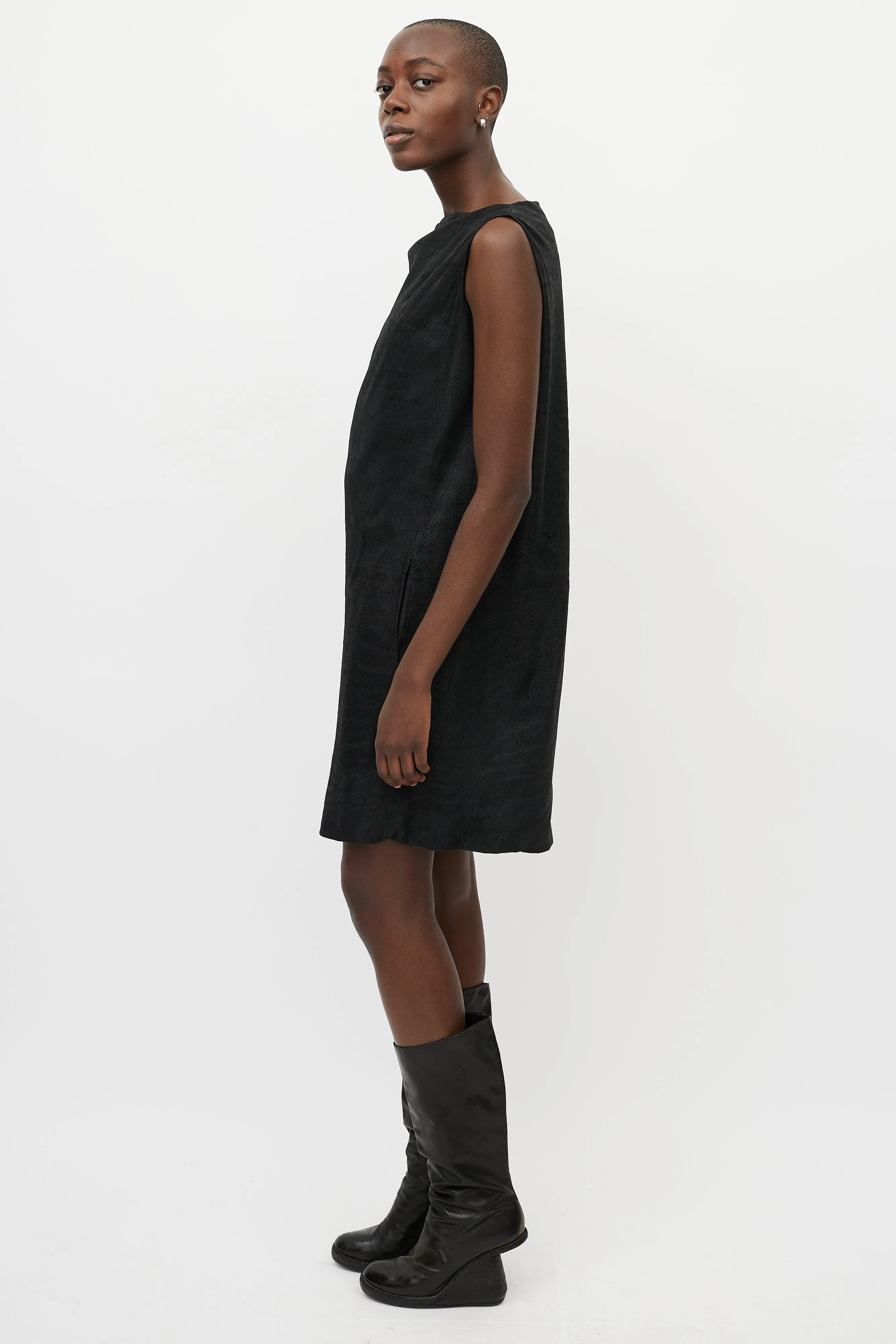 Black Nubuck Leather Shift Dress