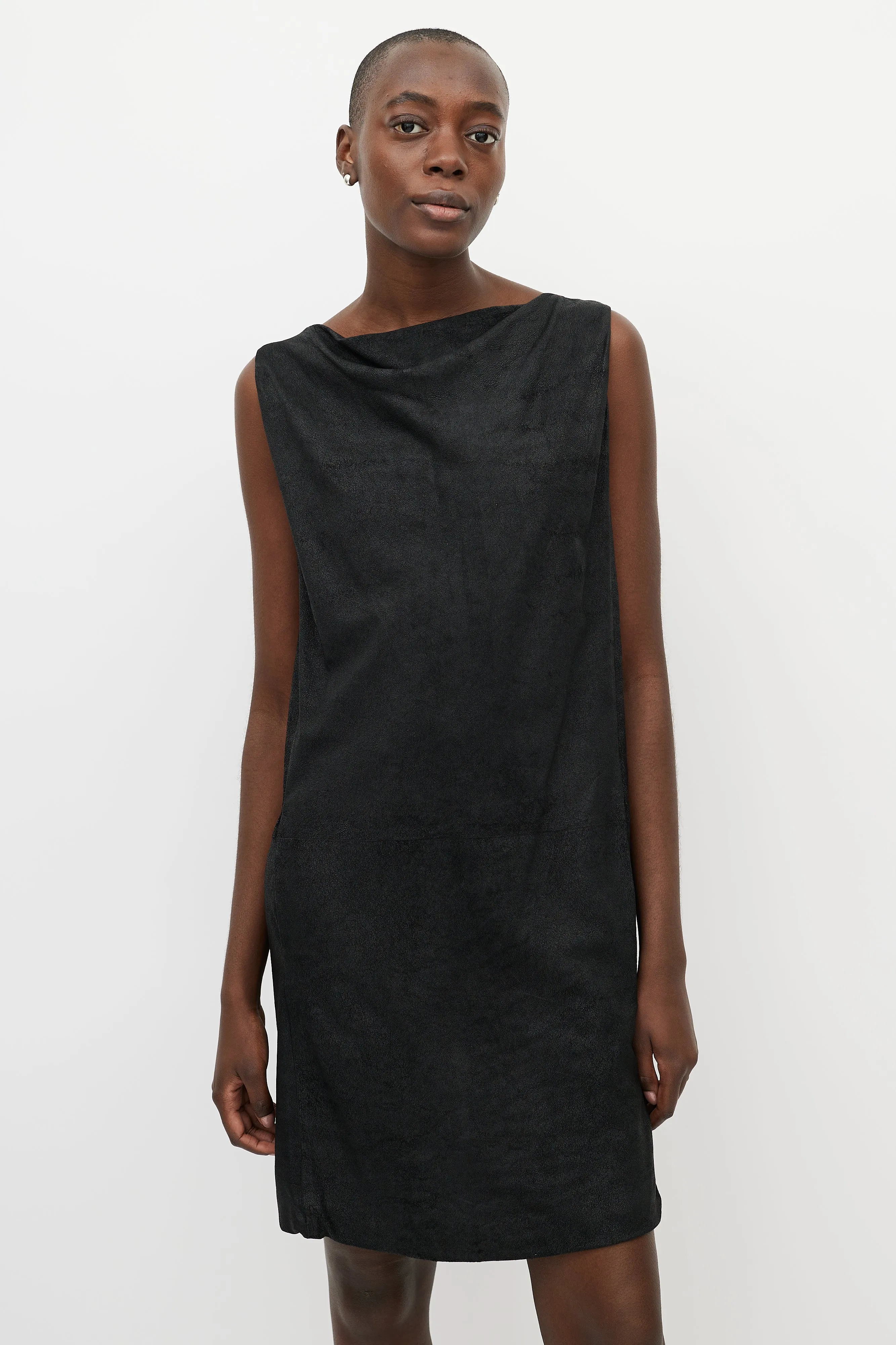 Black Nubuck Leather Shift Dress