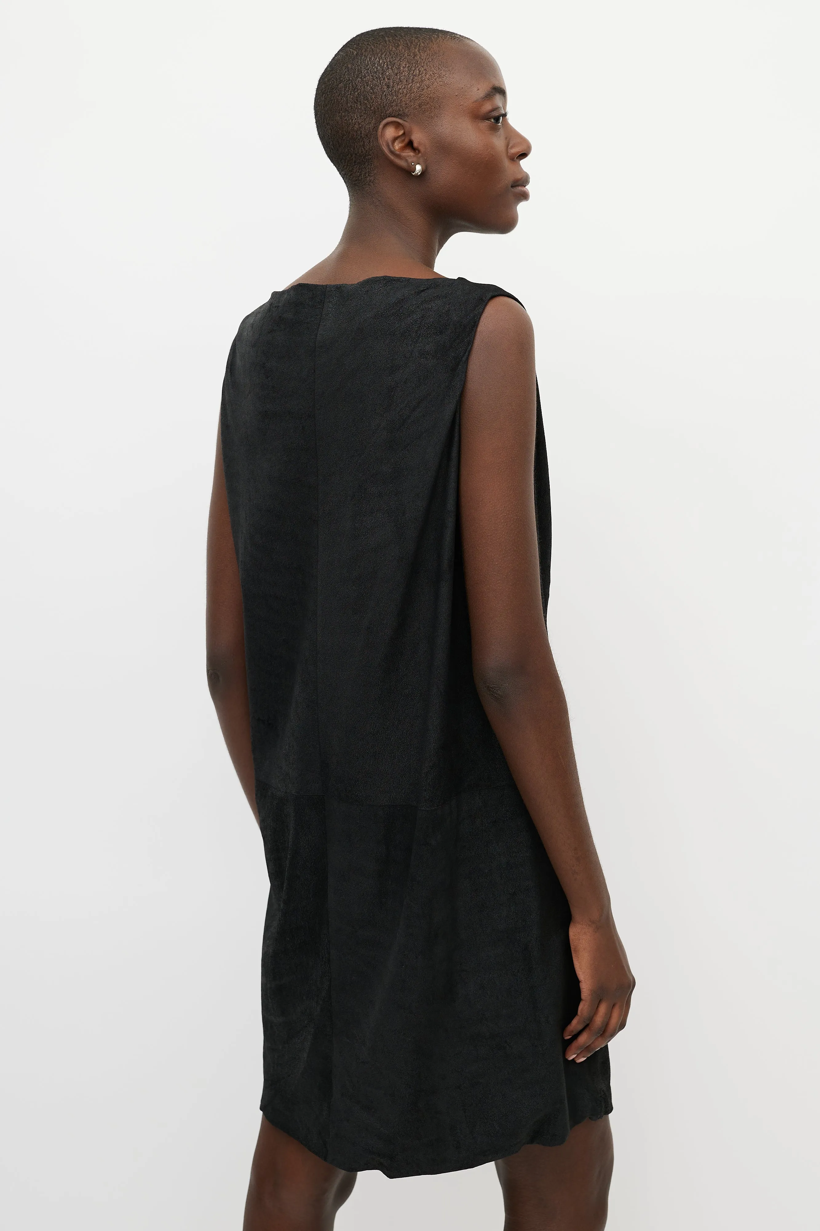 Black Nubuck Leather Shift Dress