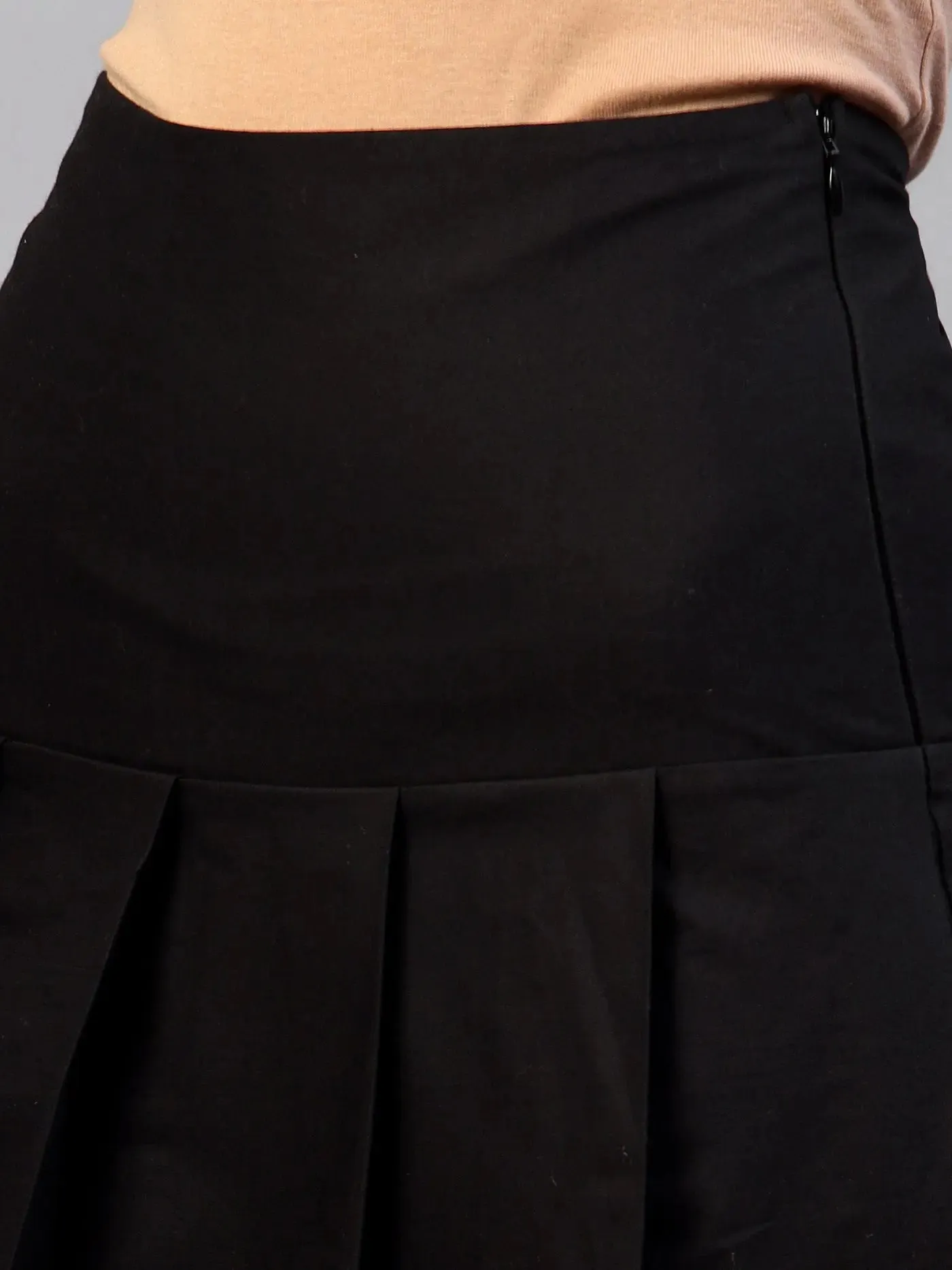 Black Pleated A-Line Mini Skirt | Elastic Waistband, Flared Hem