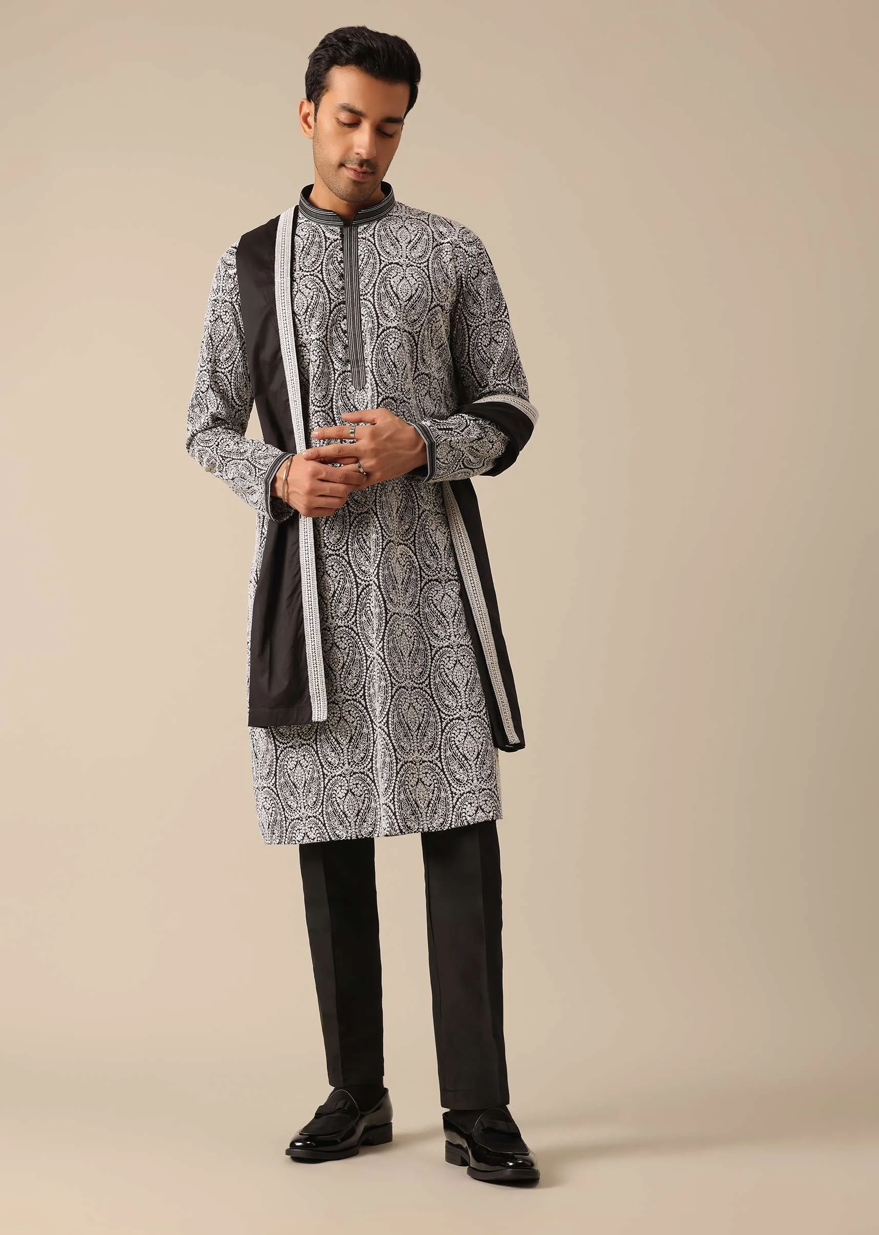 Black Silk Kurta Set With Dupatta