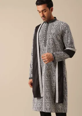 Black Silk Kurta Set With Dupatta