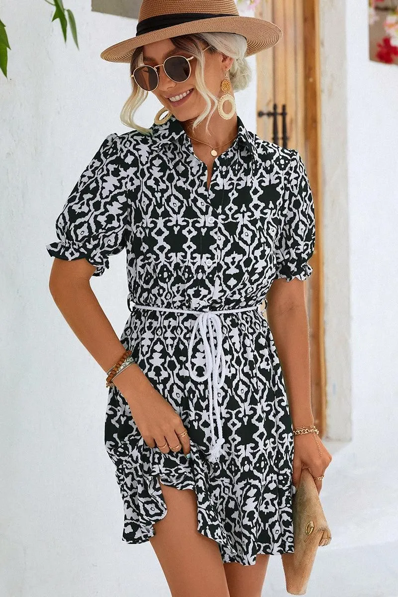 BUTTON NECK COLLARED WOMEN DRESS