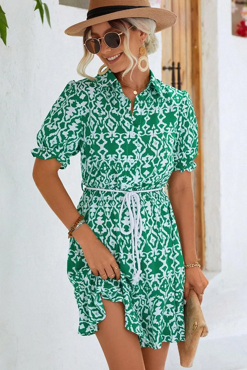 BUTTON NECK COLLARED WOMEN DRESS