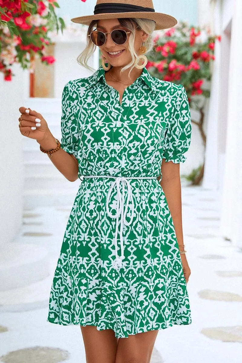 BUTTON NECK COLLARED WOMEN DRESS