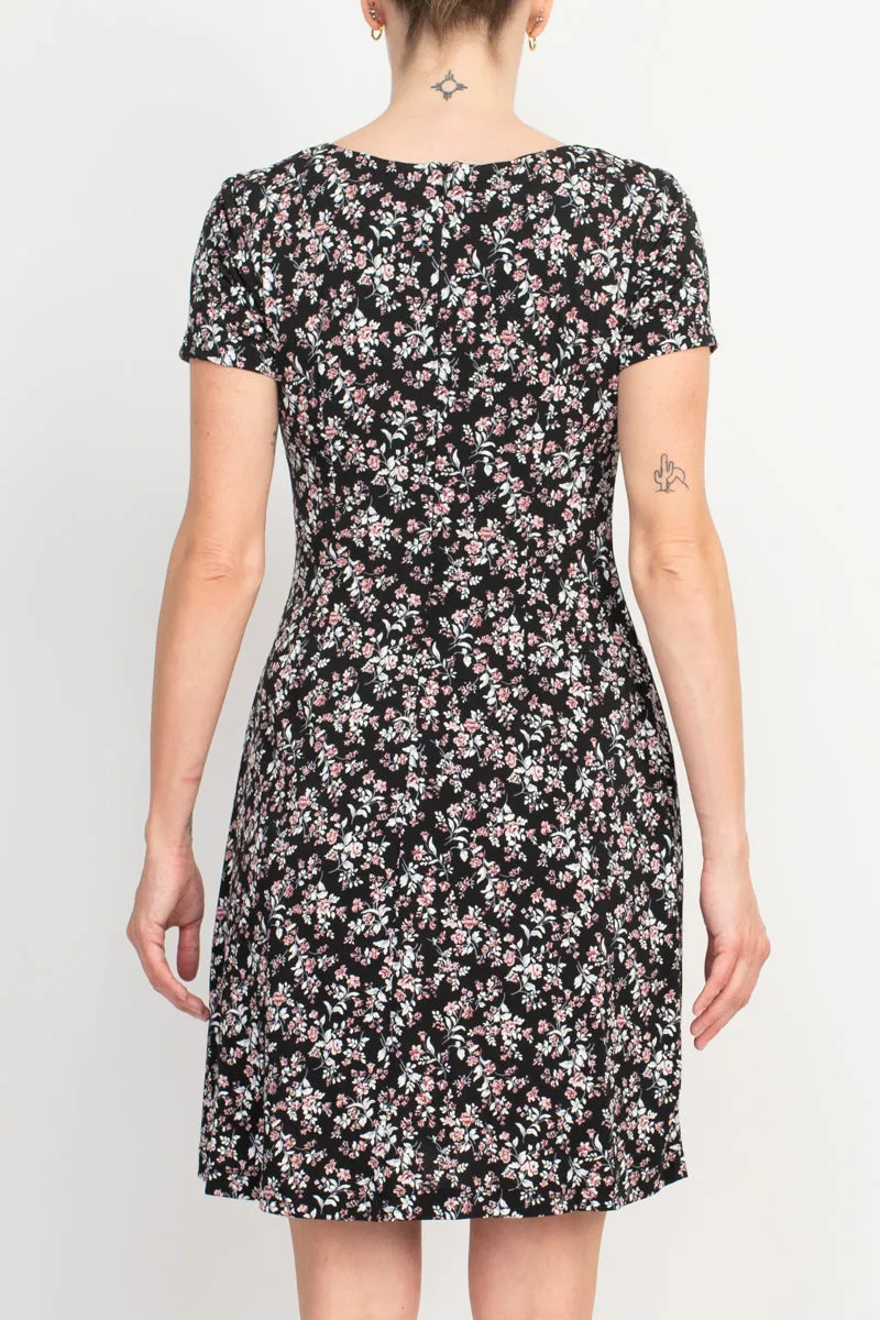 Connected Apparel Floral Soft Dress - Mauve Scuba Crepe