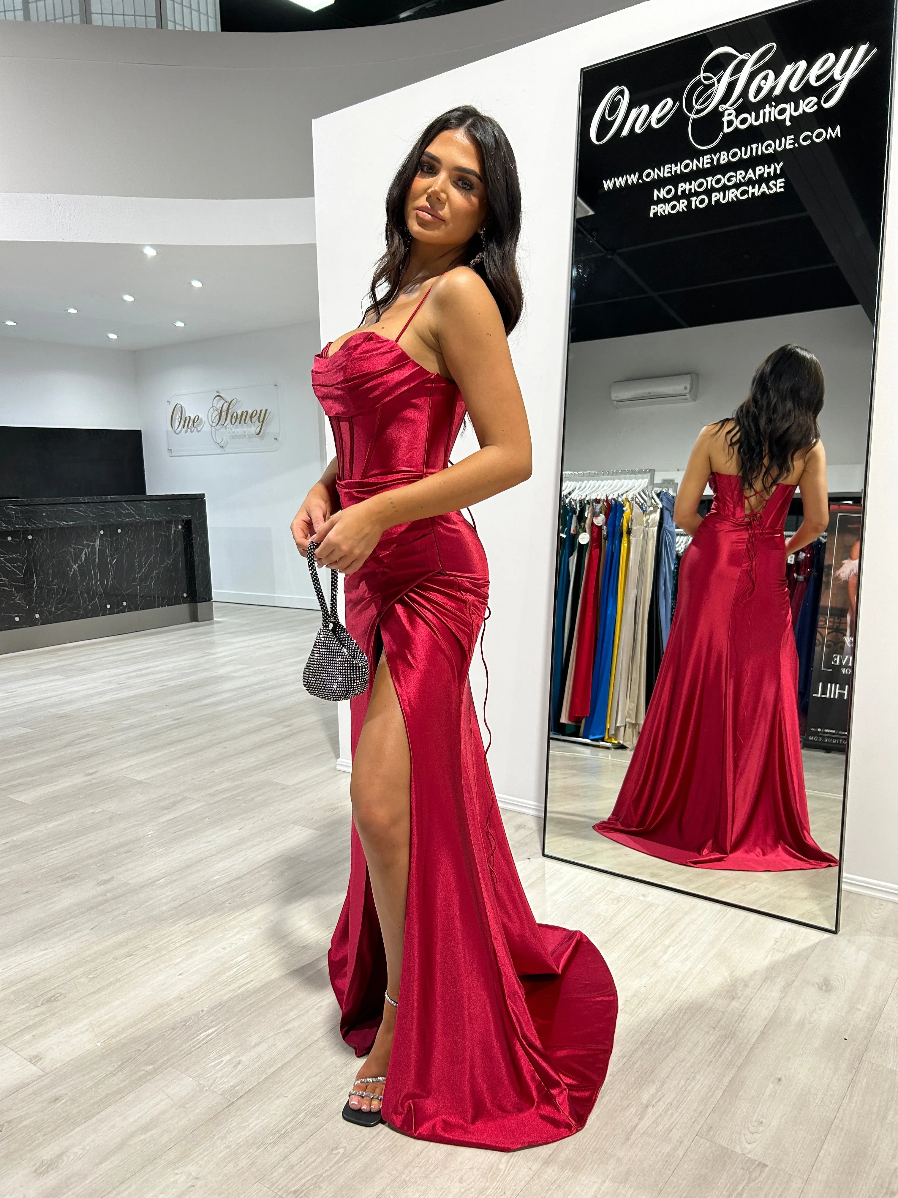 DONATELLA Bustier Corset Lace Up Back Satin Mermaid Formal Dress