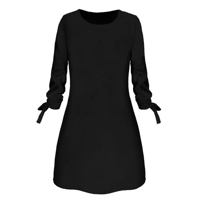 Dress Women платье Fashion Casual O-neck Solid Three Quarter Bow Elegant Straigth Dress Spring Loose Mini Dresses Free Ship Z4