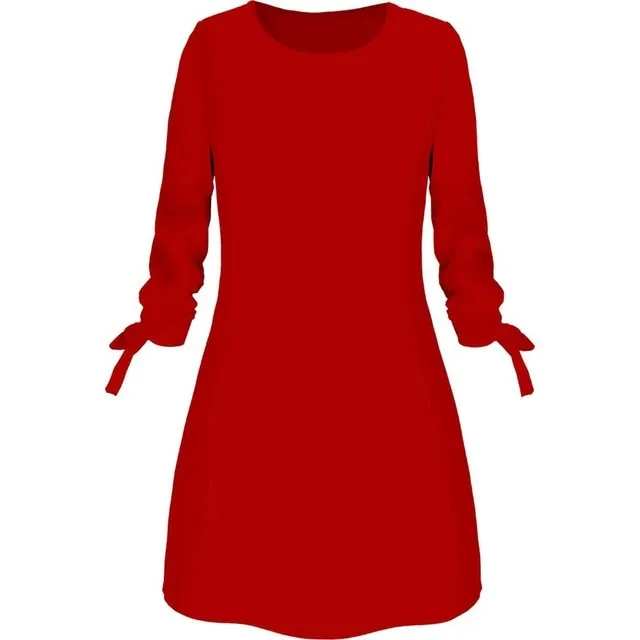 Dress Women платье Fashion Casual O-neck Solid Three Quarter Bow Elegant Straigth Dress Spring Loose Mini Dresses Free Ship Z4