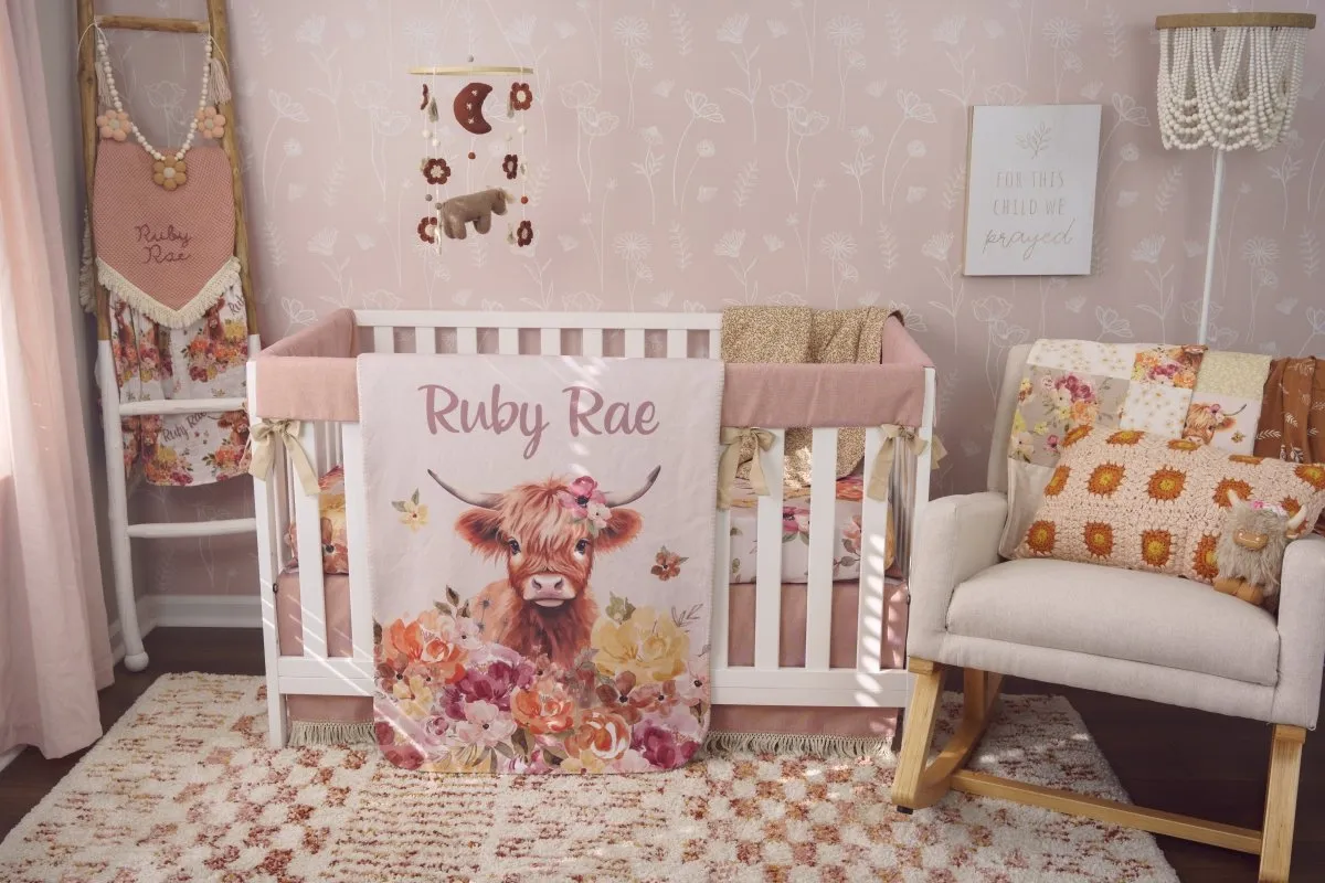 Dusty Rose Metallic Linen Fringe Crib Skirt