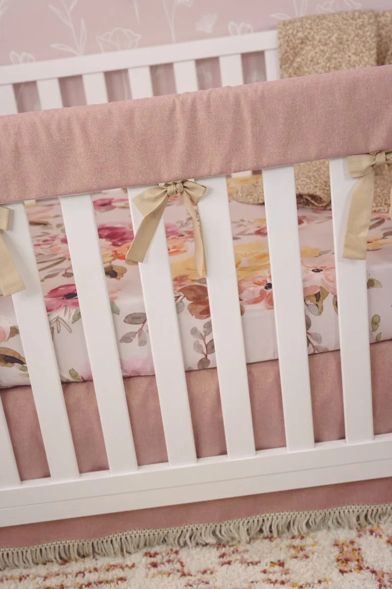 Dusty Rose Metallic Linen Fringe Crib Skirt