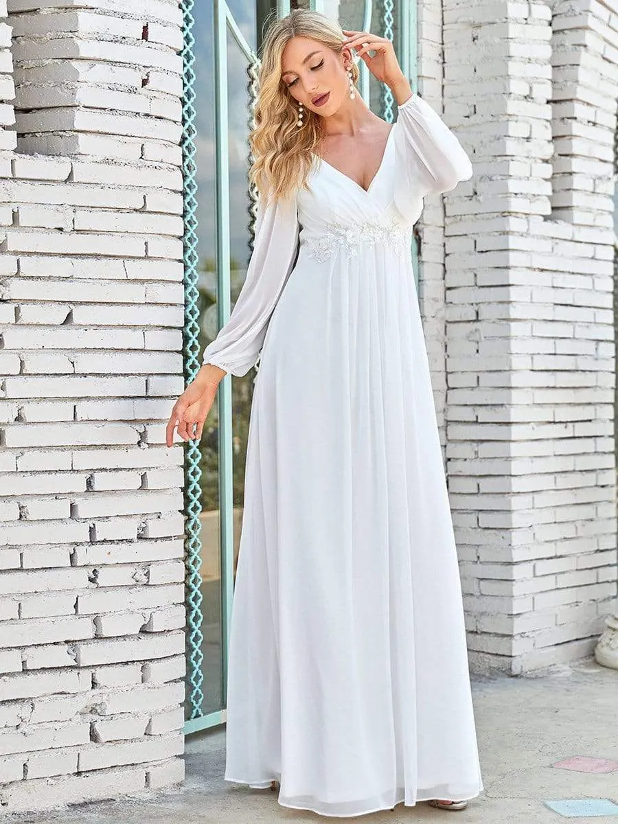 Elegant Chiffon V-Neckline Long Sleeve Formal Evening Dress