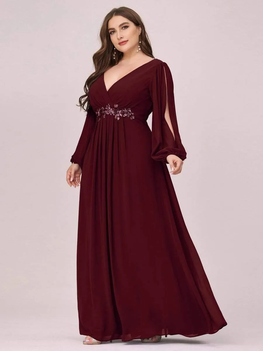 Elegant Chiffon V-Neckline Long Sleeve Formal Evening Dress