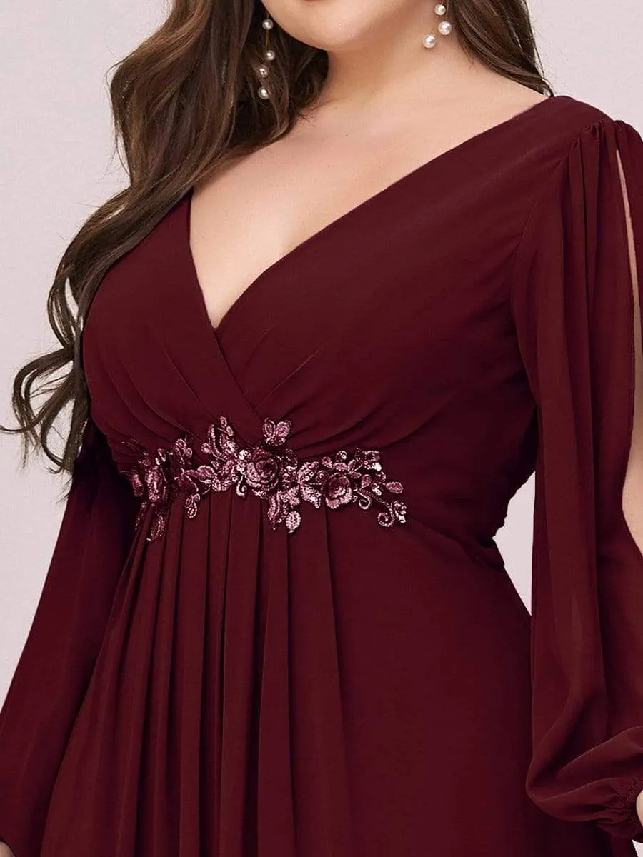 Elegant Chiffon V-Neckline Long Sleeve Formal Evening Dress