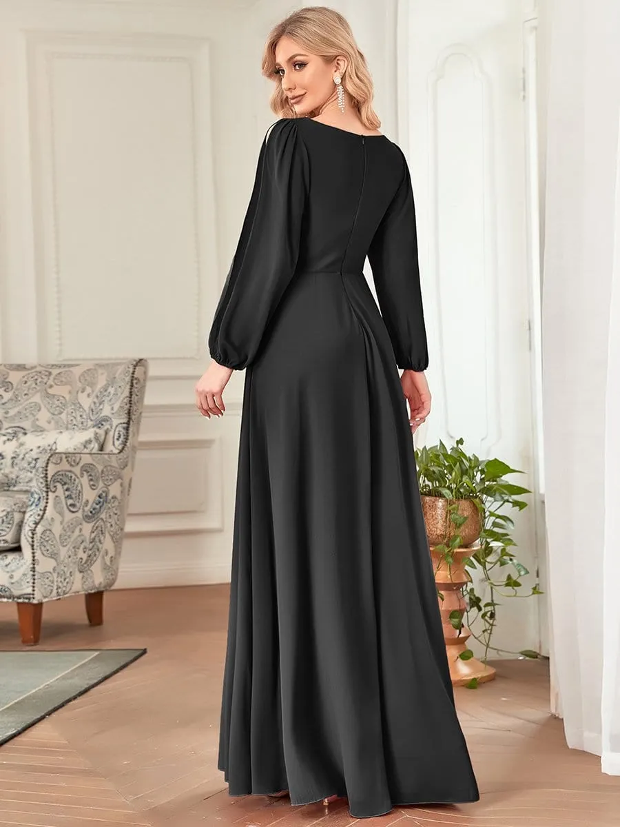 Elegant Chiffon V-Neckline Long Sleeve Formal Evening Dress