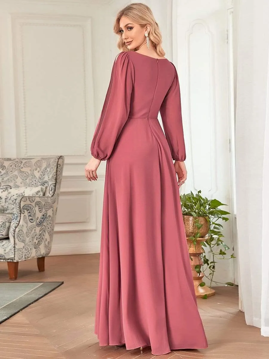 Elegant Chiffon V-Neckline Long Sleeve Formal Evening Dress