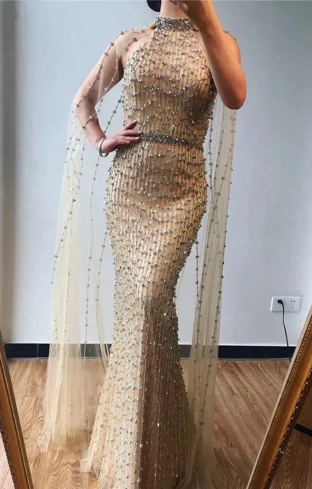 Esmée Beading Illusion Evening Dress