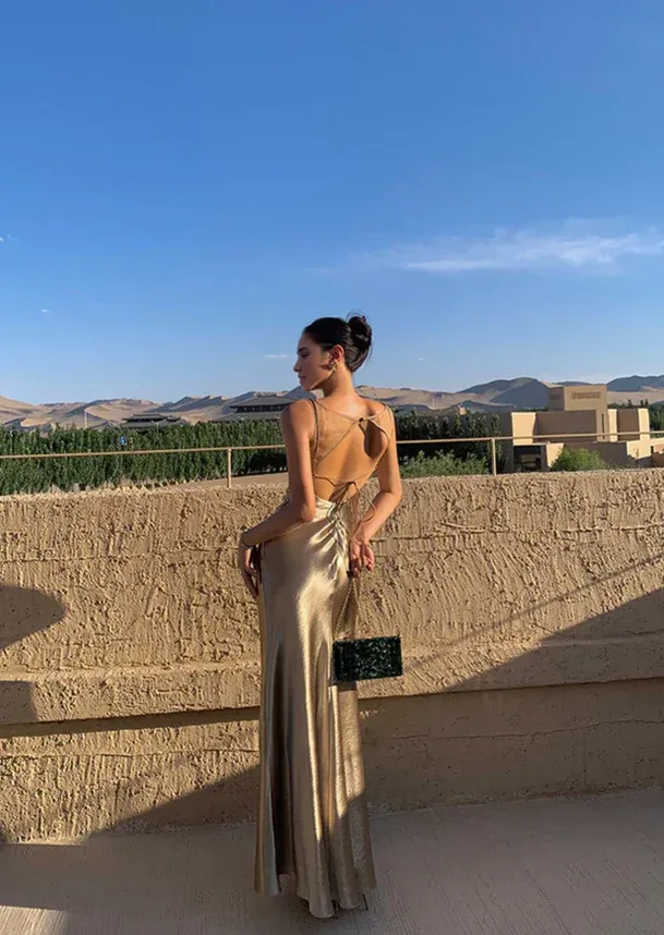 Formal Wear Dresses Elegant Gold Satin Backless Mermaid Long Prom Dress Formal Party Dress Prom Dresses Shops Formal Women's Dresses