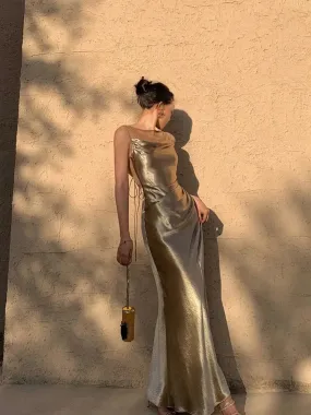 Formal Wear Dresses Elegant Gold Satin Backless Mermaid Long Prom Dress Formal Party Dress Prom Dresses Shops Formal Women's Dresses