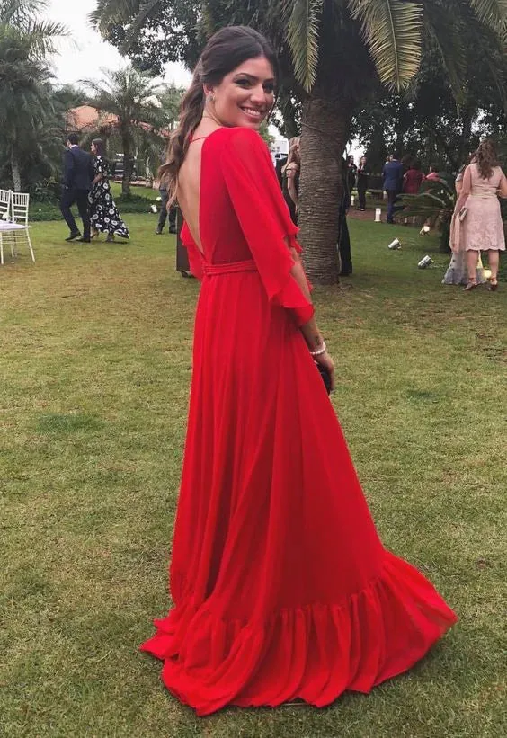 Formal Wear Dresses Elegant V Neck Half Sleeves A-Line Long Party Dress Wedding Guest Dress Prom Dresses Shops Formal Women's Dresses
