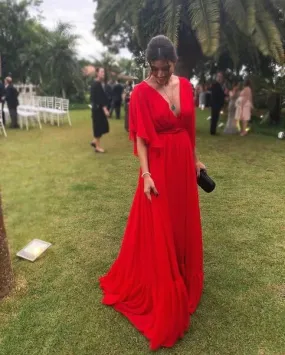 Formal Wear Dresses Elegant V Neck Half Sleeves A-Line Long Party Dress Wedding Guest Dress Prom Dresses Shops Formal Women's Dresses