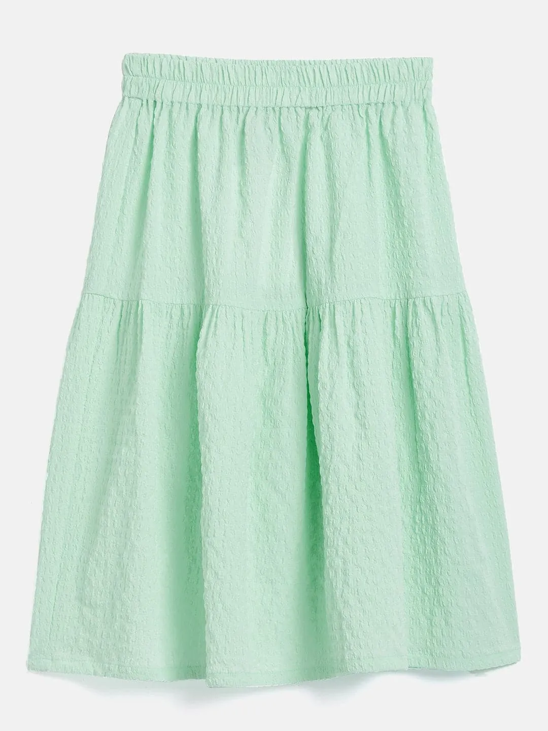Girls Green Seer Sucker Tiered Skirt - Lyush Kids