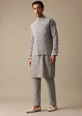 Grey Linen Jacket And Kurta Set Grey Linen Jacket And Kurta Set
