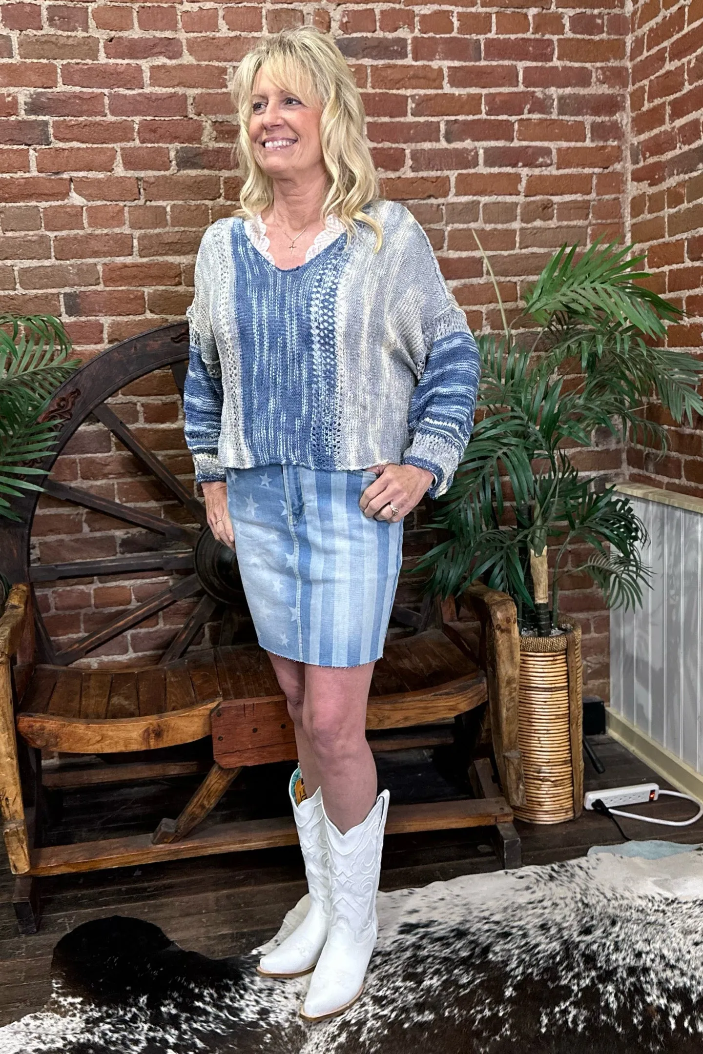 High Waist Stars & Stripes Bleach Discharge Denim Skirt by Judy Blue