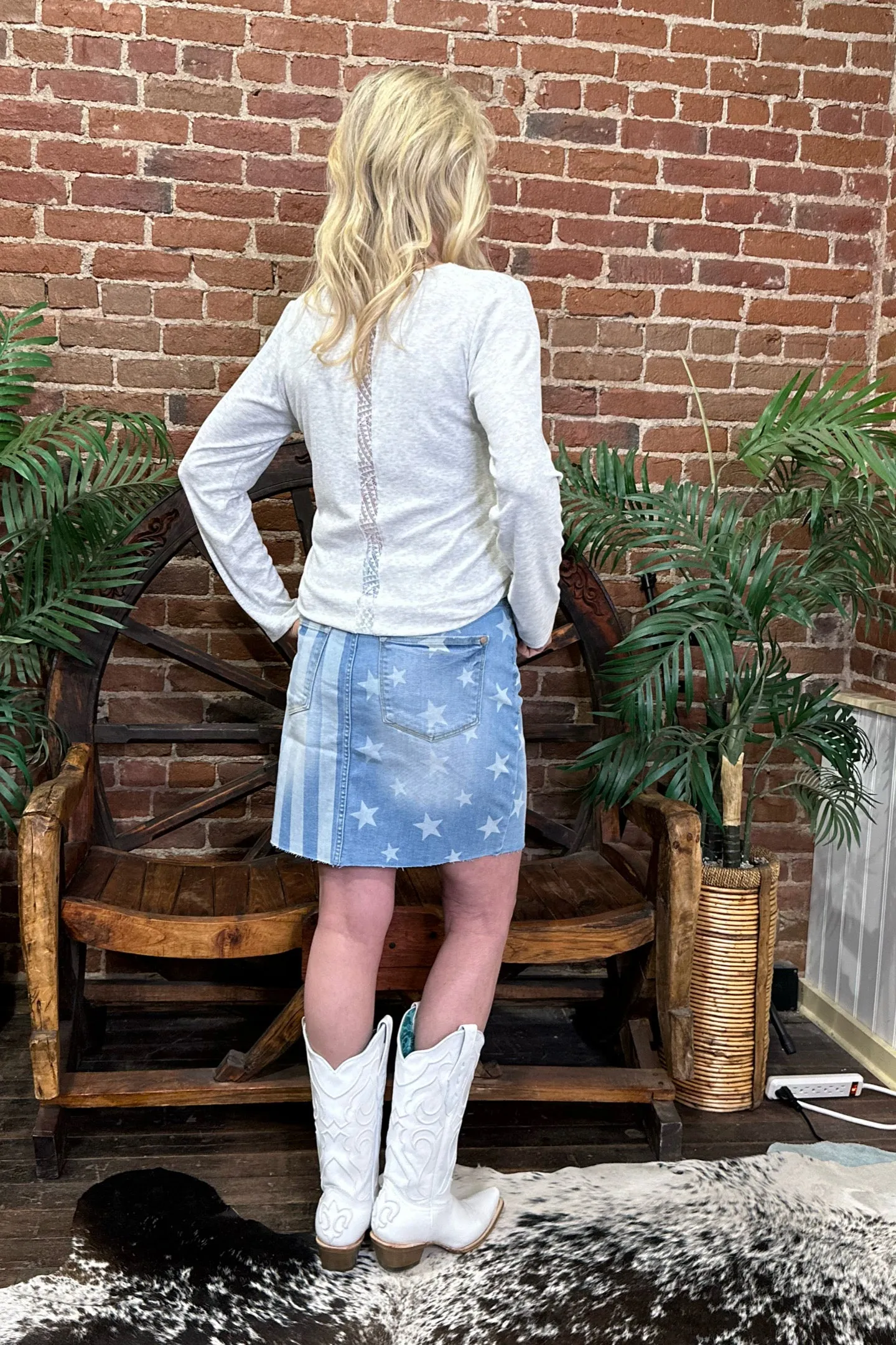 High Waist Stars & Stripes Bleach Discharge Denim Skirt by Judy Blue