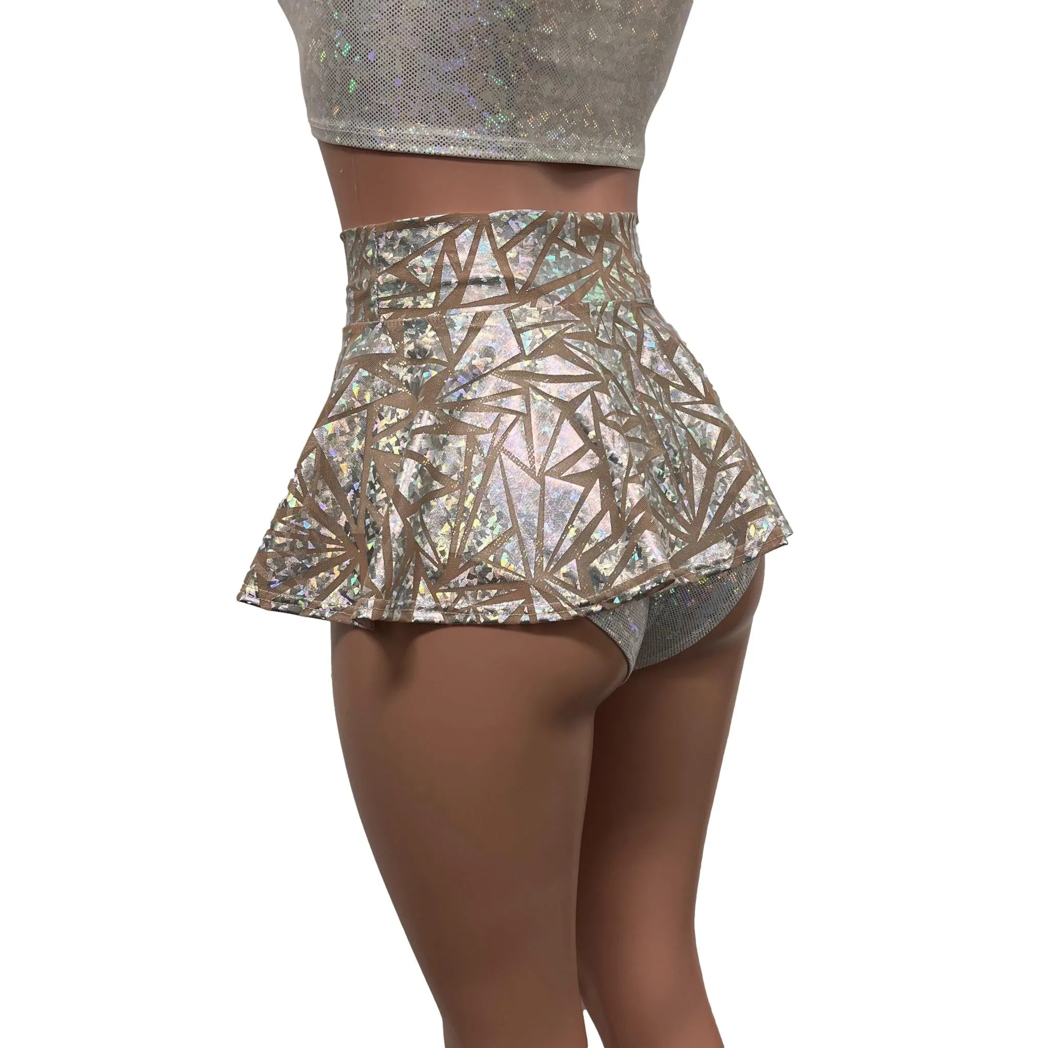 Holo Triangle Mesh Super Mini 10" High Waisted Skater Skirt