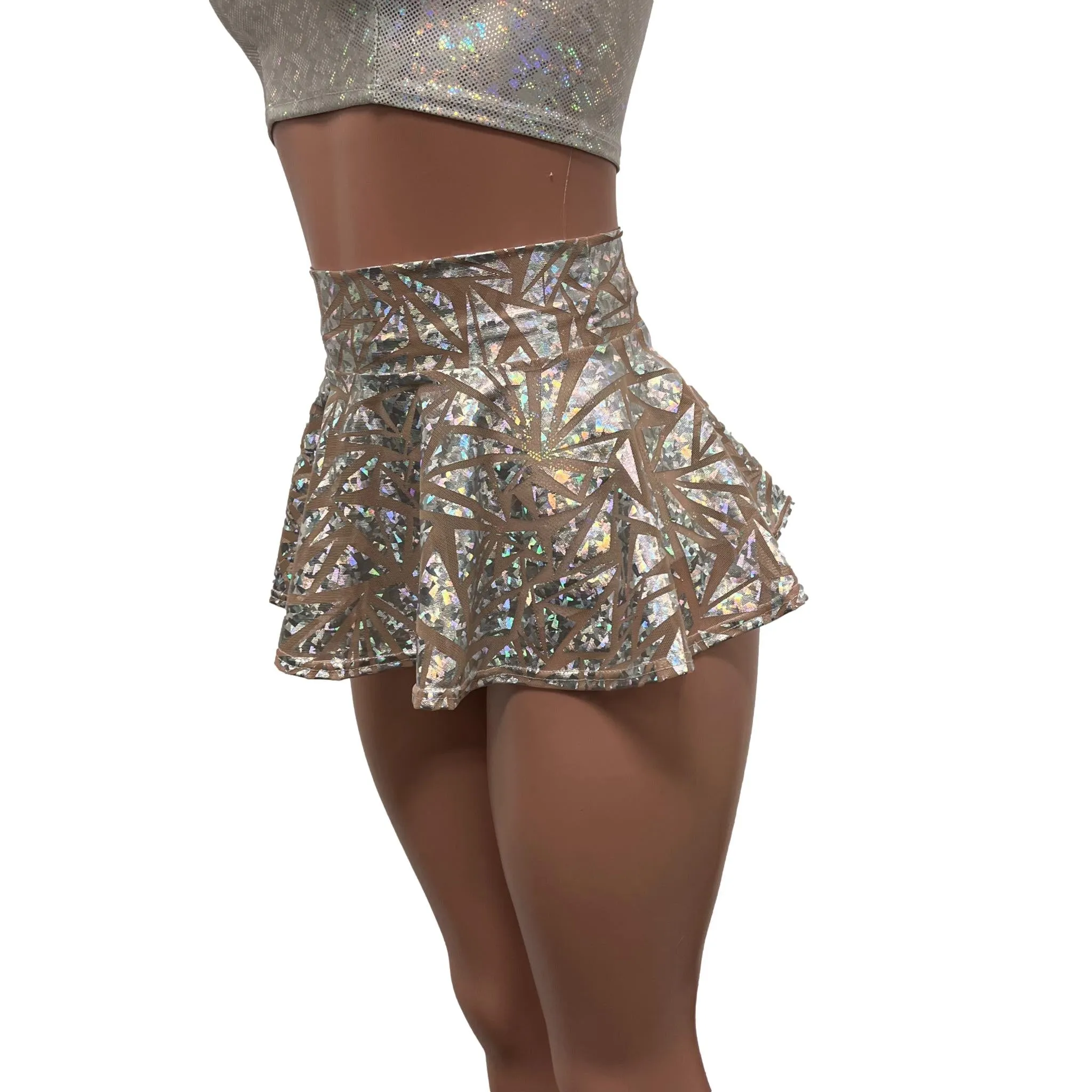 Holo Triangle Mesh Super Mini 10" High Waisted Skater Skirt
